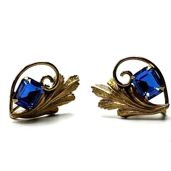 1940s Tru-Kay  Leaf Brooch & Earrings Set—12K Gold-Filled & Czech Crystals—EUC - Picture 3 of 11